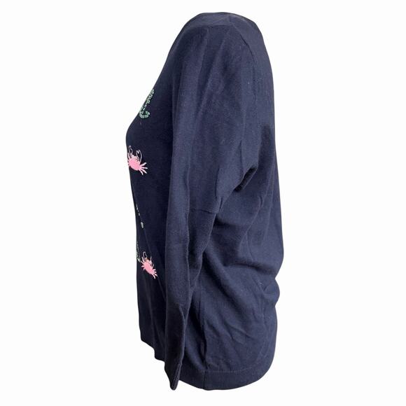 Talbots SEASHORE EMBROIDERED CREWNECK SWEATER Blue M Women's Fishingcore Preppy - Picture 2 of 10